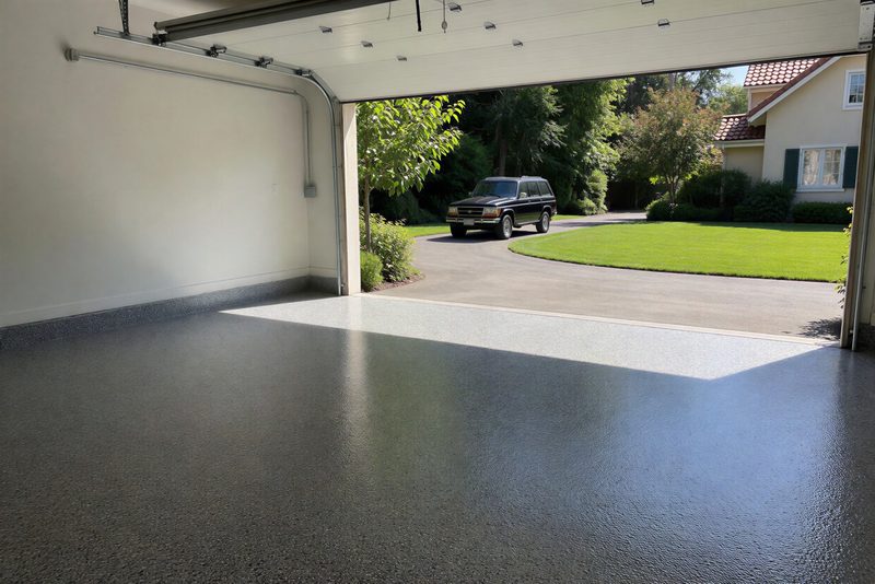 Crew in spiked shoes leveling a fresh glossy floor coating with squeegees